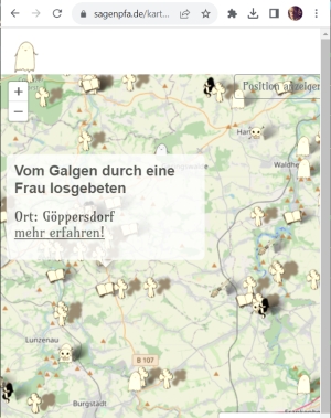 website mit Landkarte und Markern